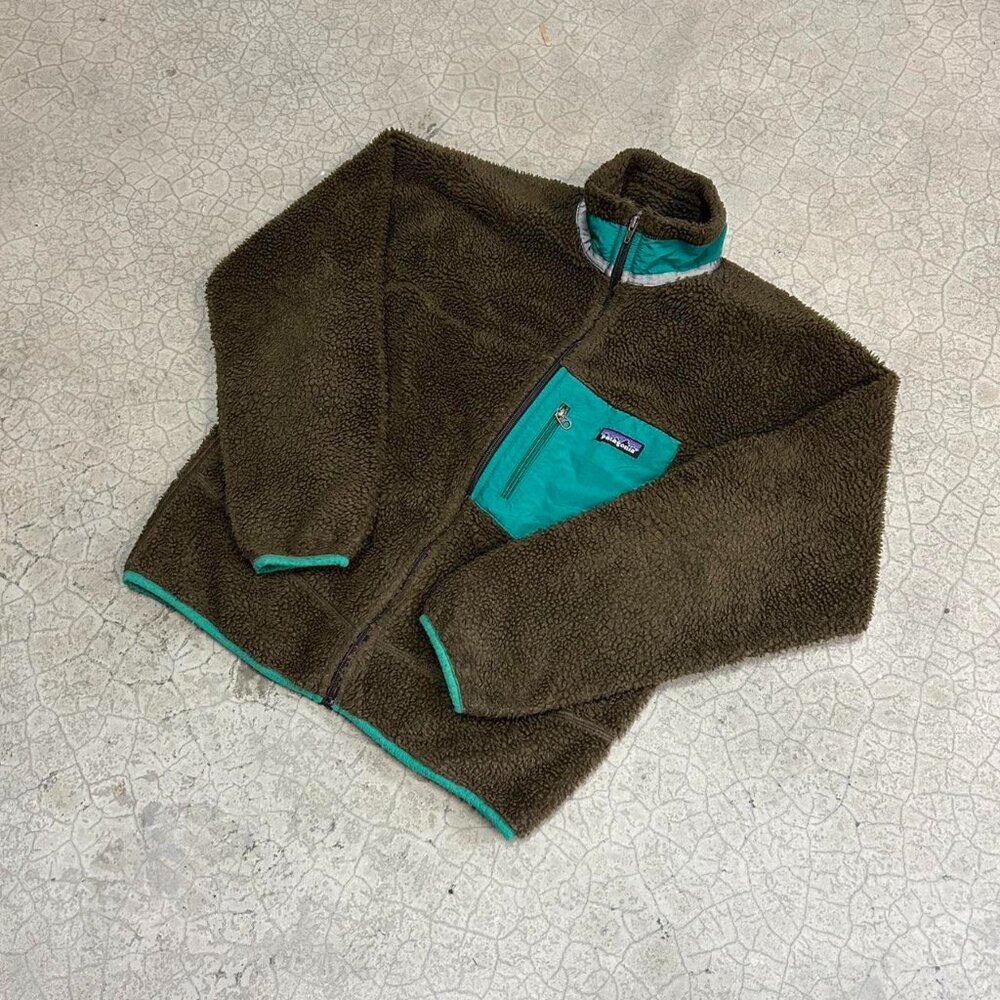 Brown & Teal Blue Patagonia Retro-X Deep Pile Fleece Jacket